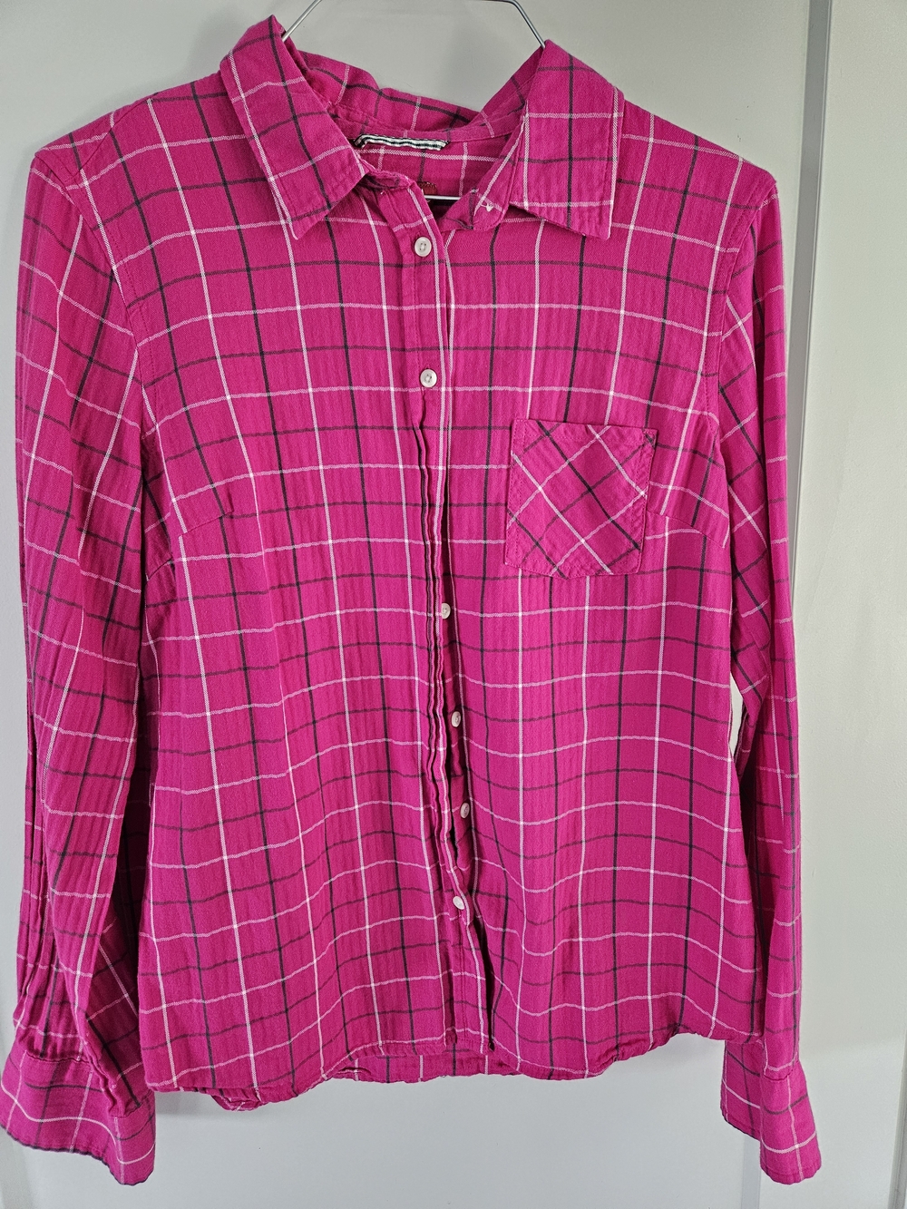 Merona Hot Pink Plaid Button Down Shirt Lightweight Cotton
